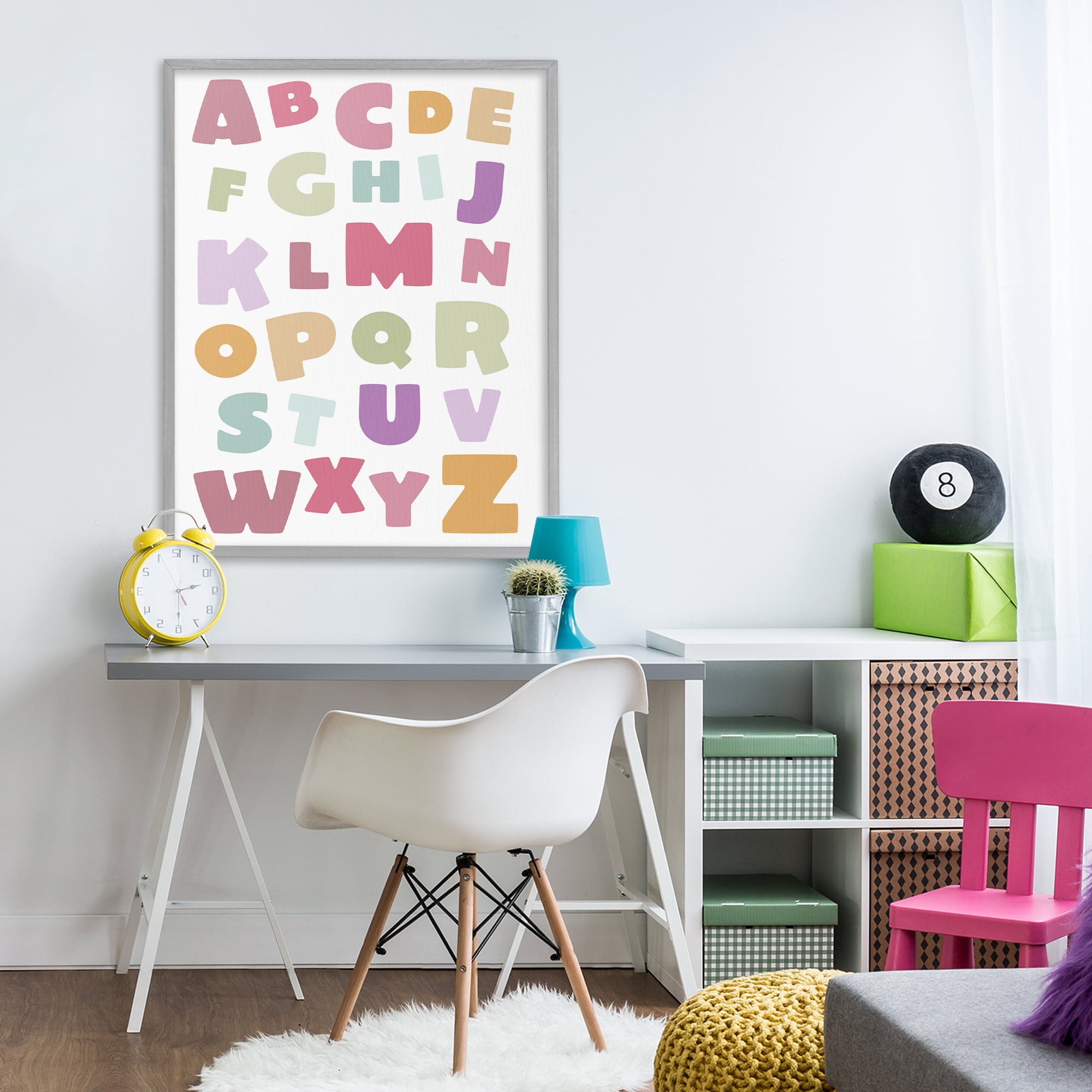 Stupell Industries Muted Alphabet Letters Gray Framed Giclee Art, design by Susan Ball