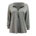 thumbnail image 5 of Arlun,Half Zipper Oversized Tshirts for Women Loose Fit Solid Color Tops Womens V-Neck Long Sleeve Baggy Comfortable Basic Simple Leisure Tshirts Grey M, 5 of 5