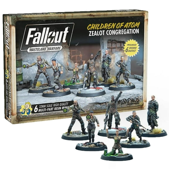 Modiphius Entertainment: Fallout: Wasteland Warfare - Children of Atom: Zealot Congregation - 6 Figures, 32mm Unpainted Resin RPG Miniatures