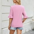 thumbnail image 5 of YHAJDS Womens T Shirts Trendy Short Sleeve Round Neck Rolled Hem Solid Color Tee Loose Casual Top, 5 of 5
