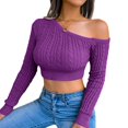 thumbnail image 2 of KOMOO Women Off Shoulder Cropped Sweater Long Sleeve Cable Knit Pullover Slim Sweater Knitwear, 2 of 5