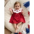 thumbnail image 4 of BemeyourBBs Toddler Baby Girl 4th of July Dress Outfit Baby Girl Independent Day Dress Summer Swiss Dot Red Dress Patriotic America Flag Bow Embroidery Lace Trim Collar Flying Sleeve  A Line Dress, 4 of 9