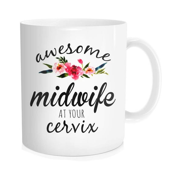 Waldeal Midwife Coffee Mug for Doctor Nurse, Awesome Midwife at Your Cervix Coffee Tea Cup, Personalized Gift for Men Women, 11 oz Fine Bone China White