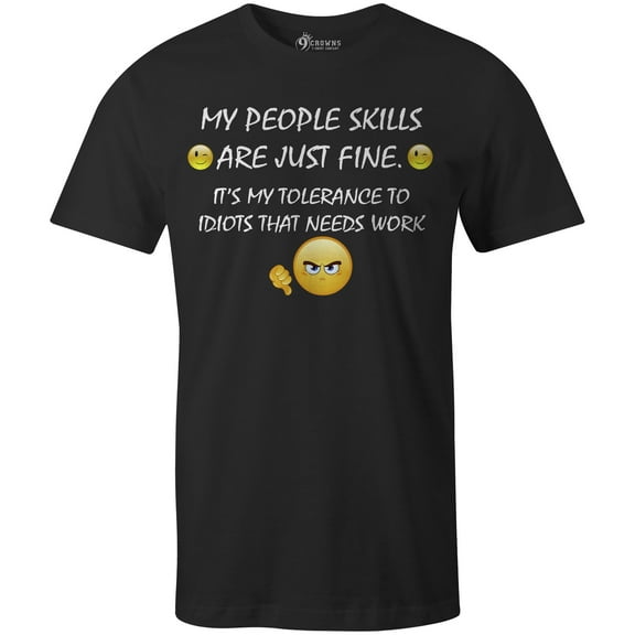 9 Crowns Tees Men's People Skills Funny Sarcastic T-Shirt (Black, Small)