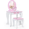 thumbnail image 2 of Costway Kids Vanity Makeup Dressing Table Chair Set Wooden W/ Mirror Drawer White, 2 of 12