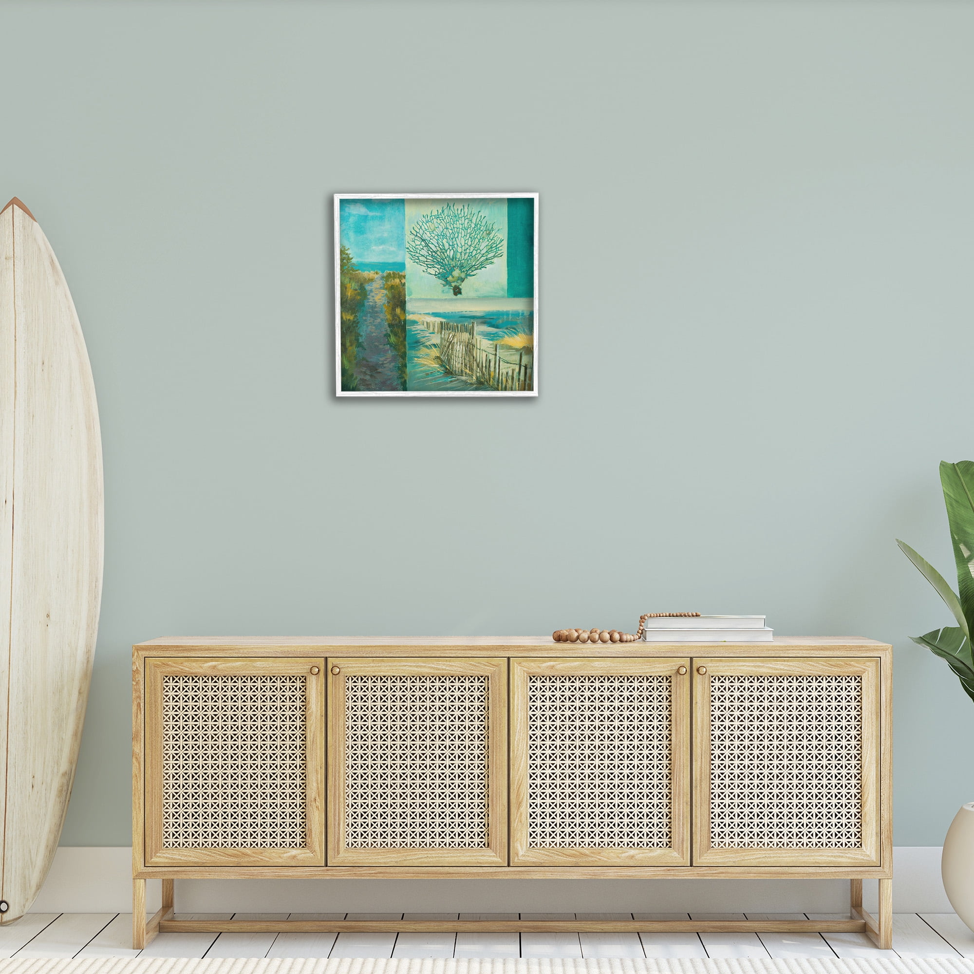 Stupell Industries Modern Beach Coral Collage Landscape Painting White Framed Art Print Wall Art, 24 x 24