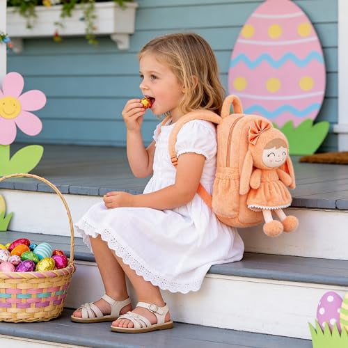 Gloveleya Toddler Doll Baby Girl Gift Bunny Pocket Diaper Pocket Rabbit Doll Orange Flocking 11inches