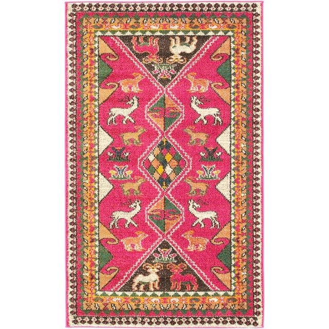 Unique Loom Sedona Over-Dyed Animals Rug 3' 3 x 5' 3 Rectangle Pink/Beige