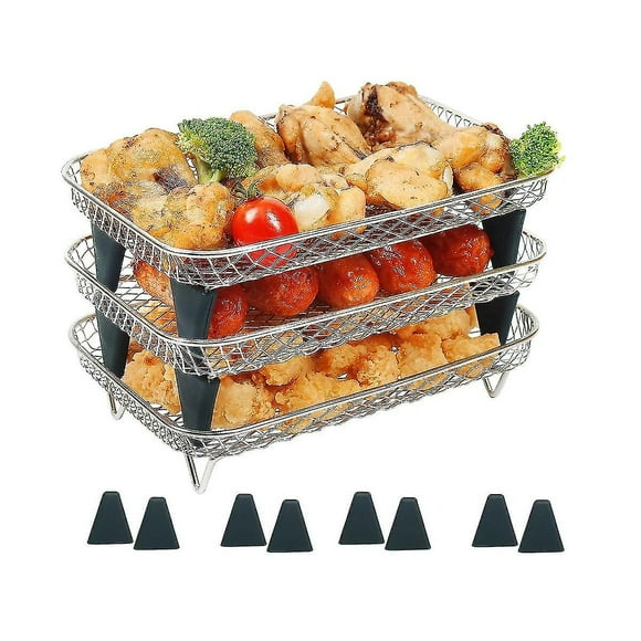 Air Fryer Rack For Ninja Dual Basket, 3 Layers, Stacking Bacon Racks, Air Fryer Accessories For Ninja Dz201, Dz401