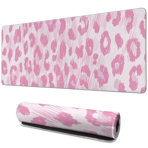 Long Mouse Pads for Desk,Pink and Pink Of Leopard Print Desk Mats on Top Of Desks, Desk Mouse Pad Extra Large with 3mm Non-Slip Base and Stitched Edge for Gaming,Office,Work,Home 31.5"x11.8"