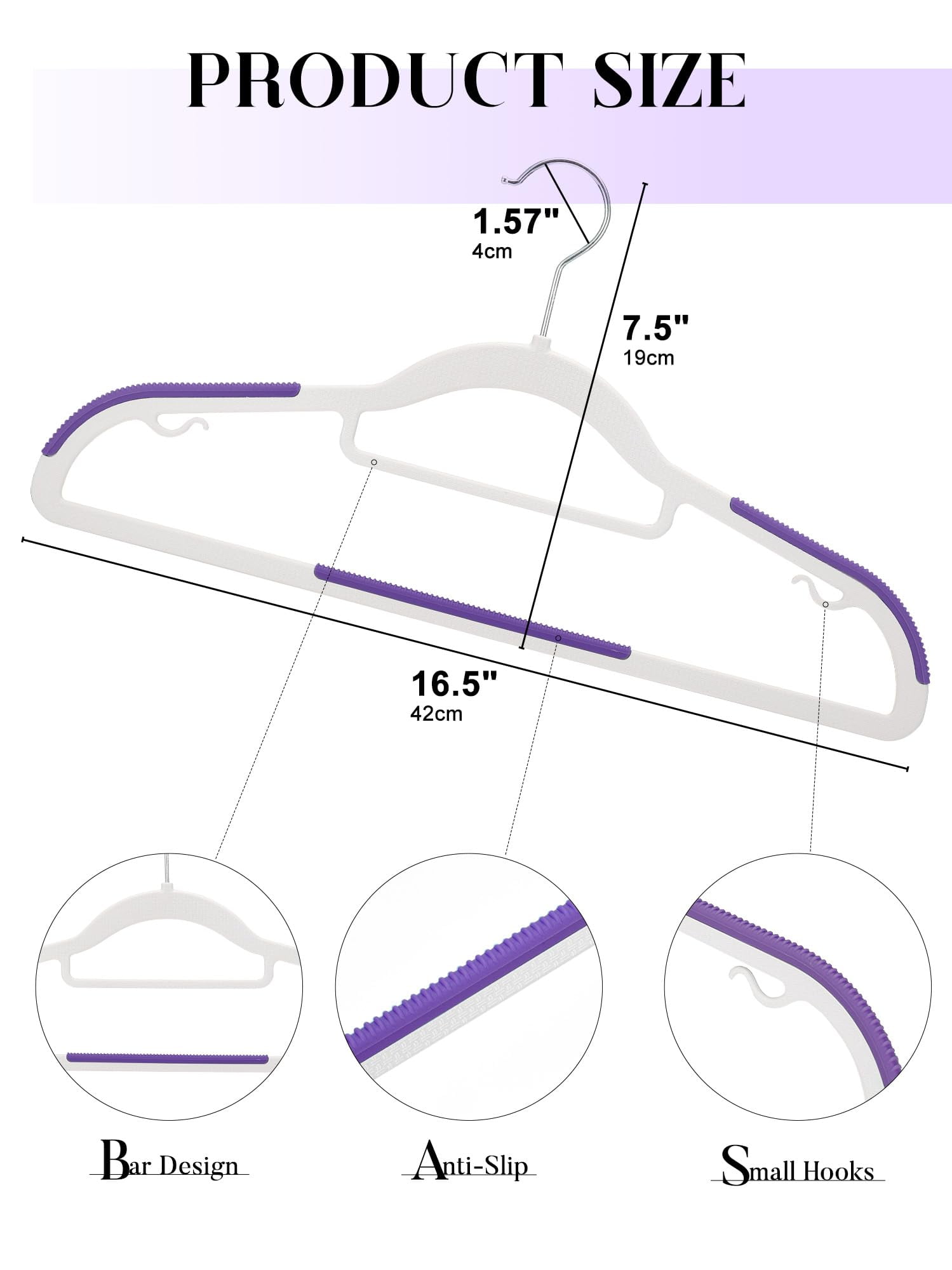 cozymood 50 Pack Coat Hangers Heavy-Duty 360° Swivel Hook Plastic Hangers with Non-Slip Design Space-Saving Light, Purple