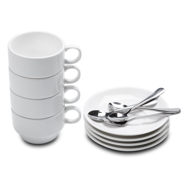 AOZITA Tazas y platillos de espresso con cucharas de espresso, tazas de espresso apilables, 12 tazas Demitasse de 2.5 onzas (embalaje protector)