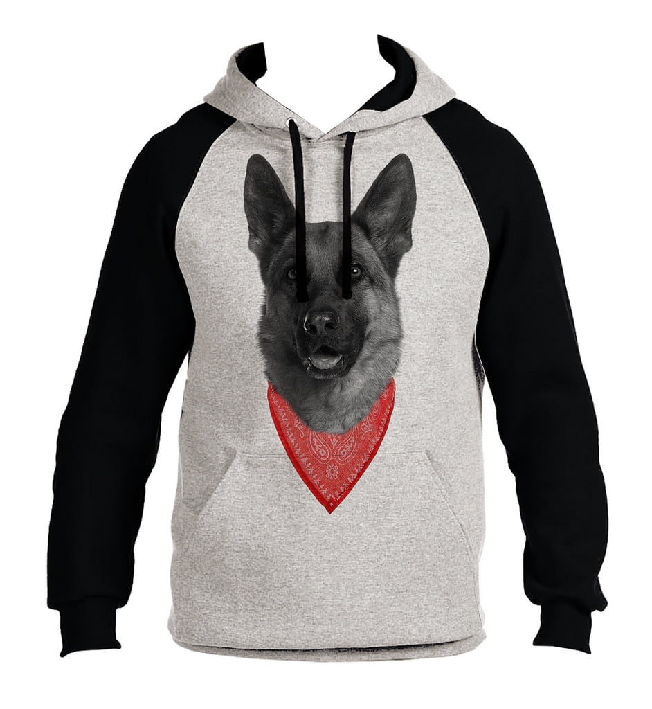 Men's Red Bandana German Shepherd B1272 PLY Gray/Black Raglan Hoodie