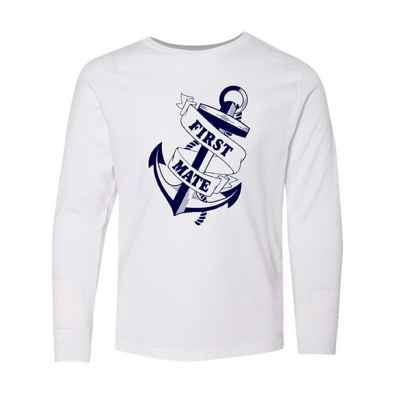 Inktastic First Mate with Anchor and Banner Long Sleeve Youth T-Shirt