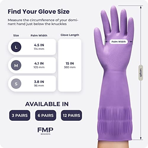 FMP Brands 3 Pairs Extra Long Dishwashing Gloves 15 Inch Long Rubber Gloves for Washing Dishes Non Slip Cleaning Gloves Latex Dish Gloves for