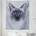thumbnail image 1 of Animal Tapestry, Portrait Image of Thai Siamese Cat with Retro Style Lettering Art, Fabric Wall Hanging Decor for Bedroom Living Room Dorm, 5 Sizes, White Sky Blue and Grey, by Ambesonne, 1 of 1