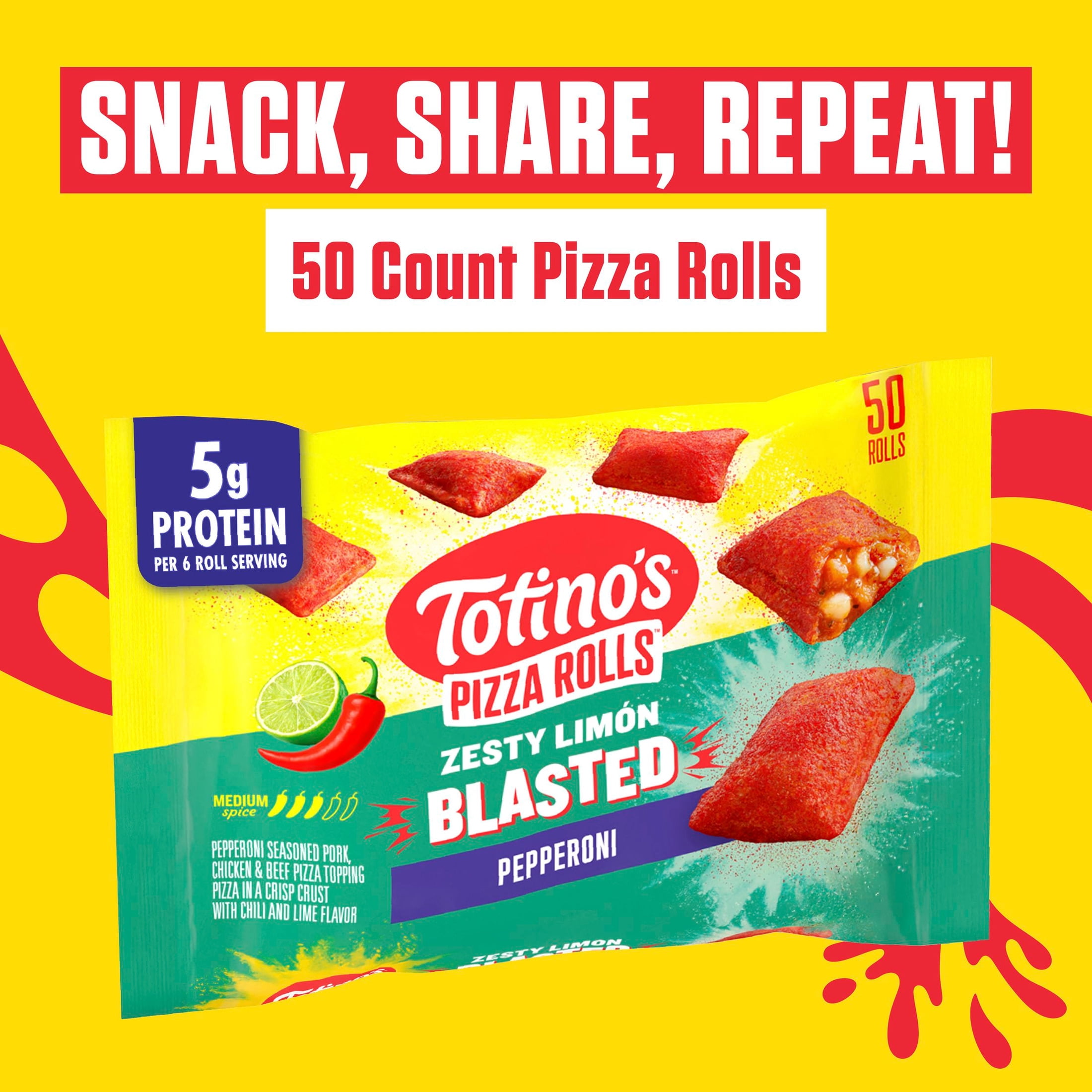 Totino's Pizza Rolls, Zesty Limón Blasted Pepperoni, Frozen Appetizers, 50 Rolls, 25.2 oz