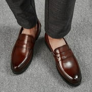jjayotai Men Shoes Clearance Sale Men Leather Shoes Fashion Casual British Style Solid Color Pointed Toe Trendy Retro Male Business Wedding formal Wear Rollbacks