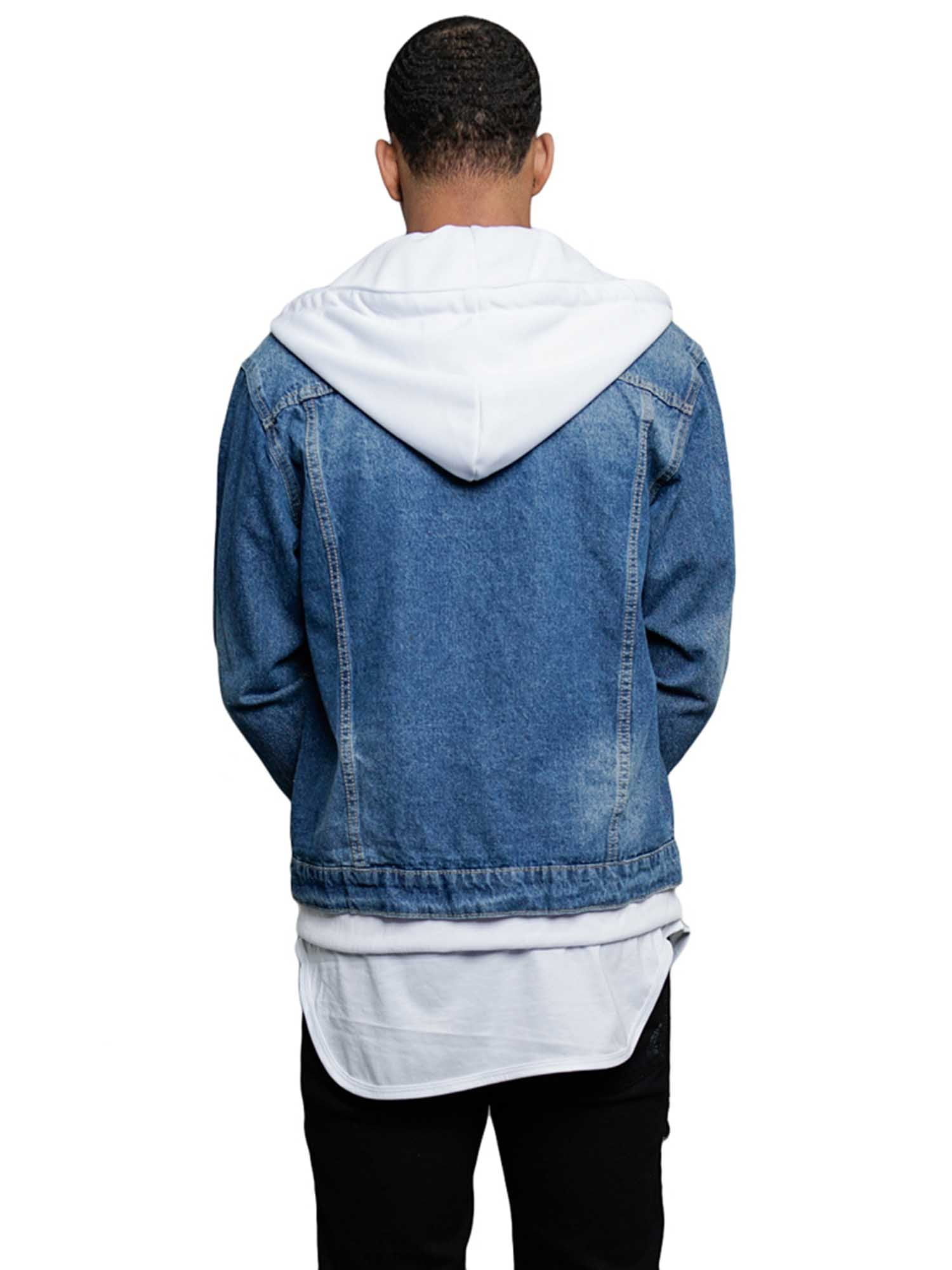 【DISCERNMENT】Salt denim hood JK Victorious Men's Hoodie Layered Ripped Denim Jacket with