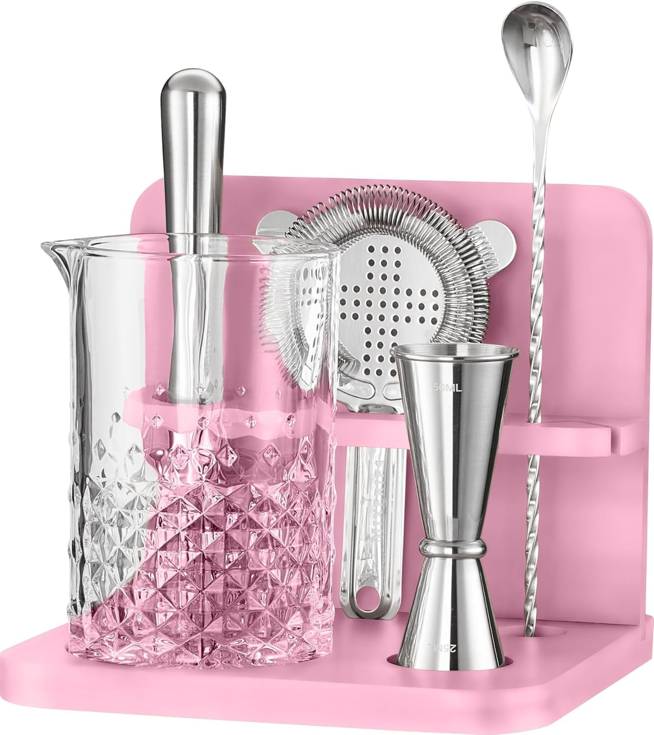 Houdini 5-Piece Bar Set in Stainless Steel with Wood and Glass