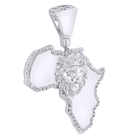 AFFY 0.50CT White Natural Diamond Jewelry Lion Head Africa Outline Map Pendant 14k Solid White Gold