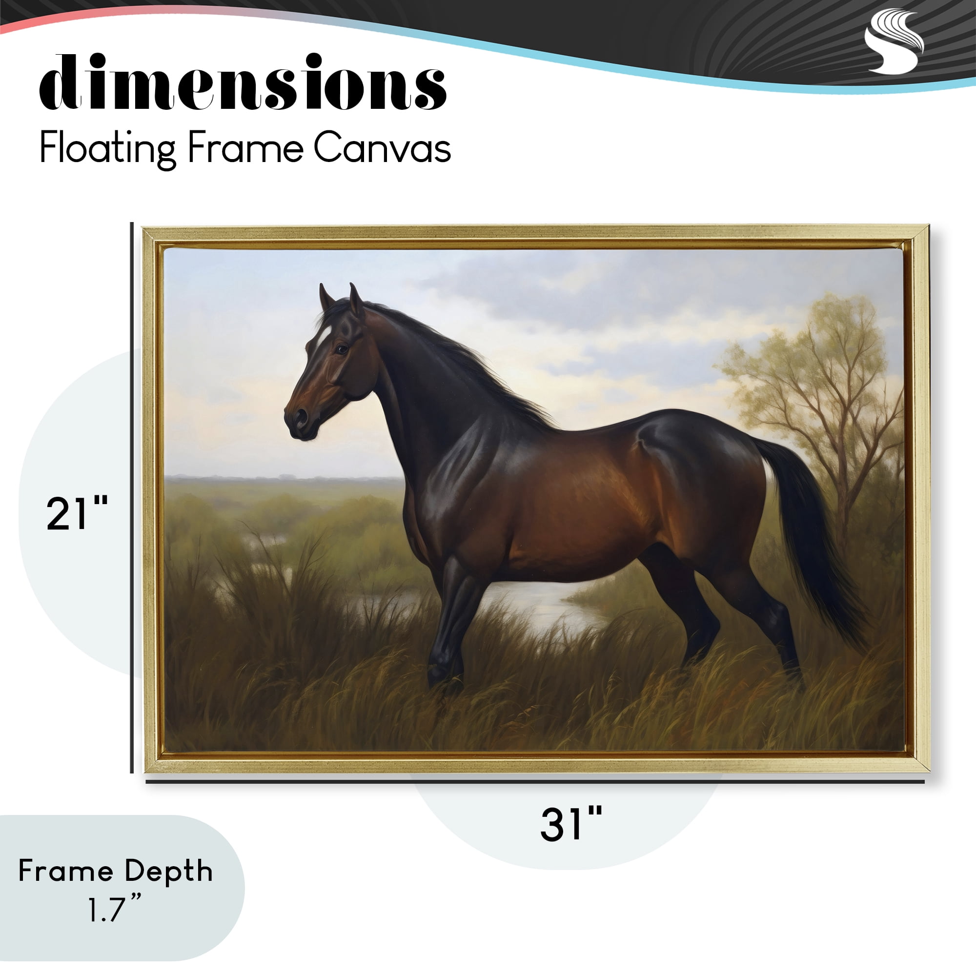 Stupell Industries Stallion in Marshland Gold Framed Floater Canvas Wall Art, design by Creative Studio