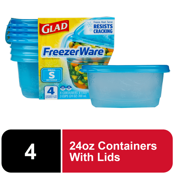 Gladware Freezerware 24oz Small Rectangle Containers 4ct