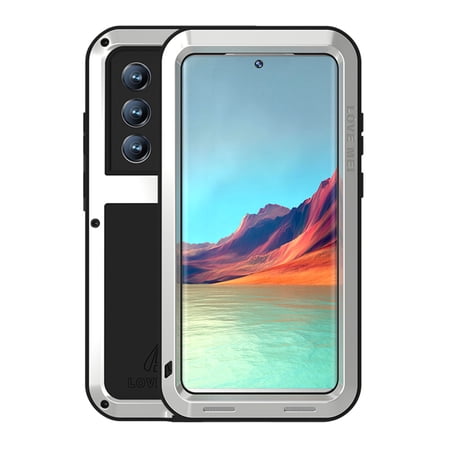 Samsung Galaxy S22 Ultra Metal Bumper Silicone Case with Stand Hybrid Military [Tough Armour] Shockproof Heavy Duty Rugged case Built-in Screen Protector Cover for Samsung Galaxy S22 Ultra,Silver