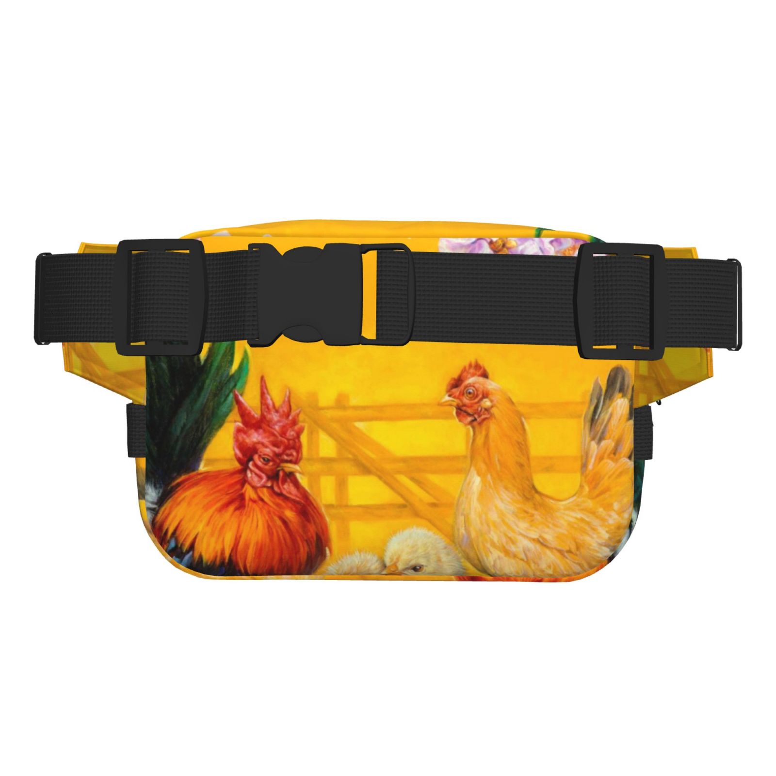 Picia The Chicken Family Print Square Double-Layer Waist Bag Mini Adjustable Waist Belt Bag Exercise Running Travel Hiking