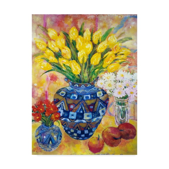 Trademark Fine Art 'Yellow Tulips In A Blue Pot' Canvas Art by Lorraine Platt