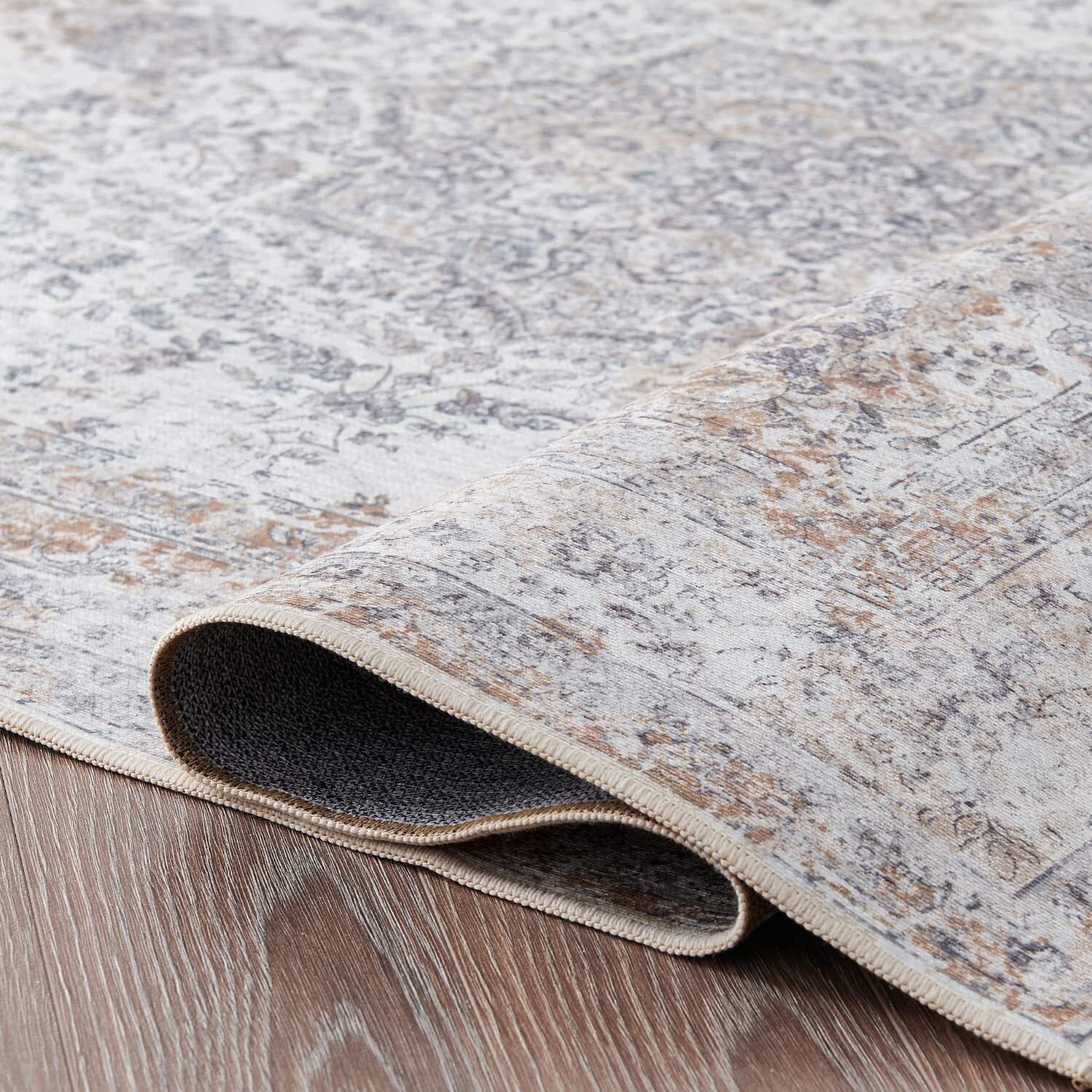 RUGKING Area Rug 2x3 Christmas Door Mat Taupe Rug Floral Printed Distressed Carpet Vintage Traditional Indoor Thin Rug for Entrance Bedroom Living Room