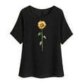 thumbnail image 5 of Kayannuo T-shirts Womens Women's Fashion Print Tees Casual Crew Neck Raglan Short Sleeve Loose T Shirt Linen Tops Blouses Black XL, 5 of 7
