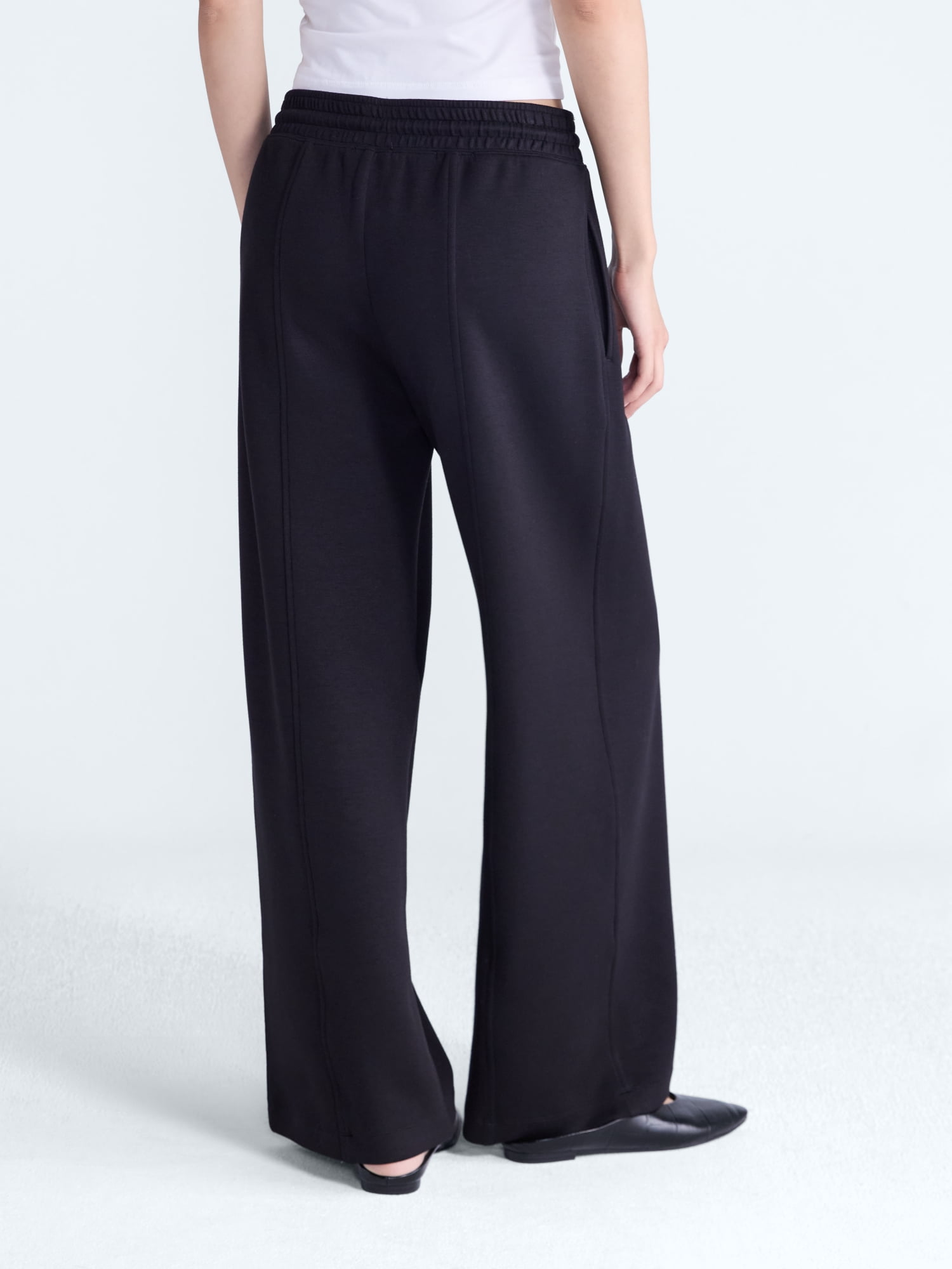 Scoop Women's and Women's Plus Scubaknit Wide Leg Tie Waist Seamed Pants, Regular, Short Lengths, Sizes XS-4X