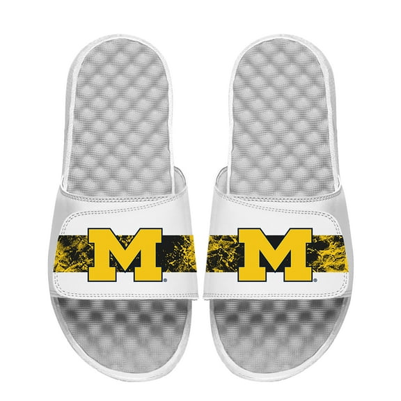 Men's ISlide White Michigan Wolverines Distressed Slide Sandals
