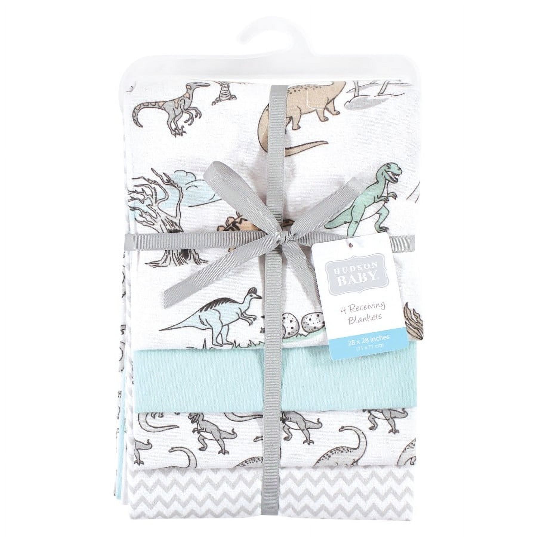 Hudson Baby Unisex Baby Cotton Poly Flannel Receiving Blankets, Neutral Dino World, One Size
