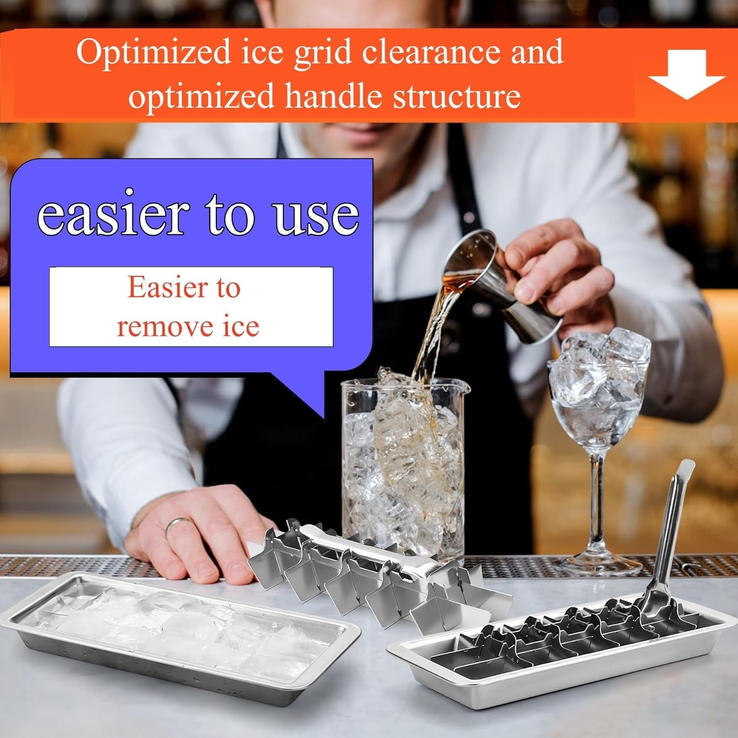 2 Pcs Stainless Steel Ice Cube Tray 18 Slot Ice Cube Maker Metal Ice Cube Mold with Easy Release Handle for Kitchen & Bar,Heavy Duty-Removal and Cleaning