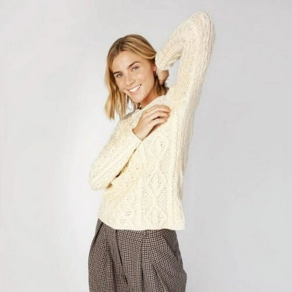 Ladies Aran Sweater, Natural Made By IrelandsEye- Size Large