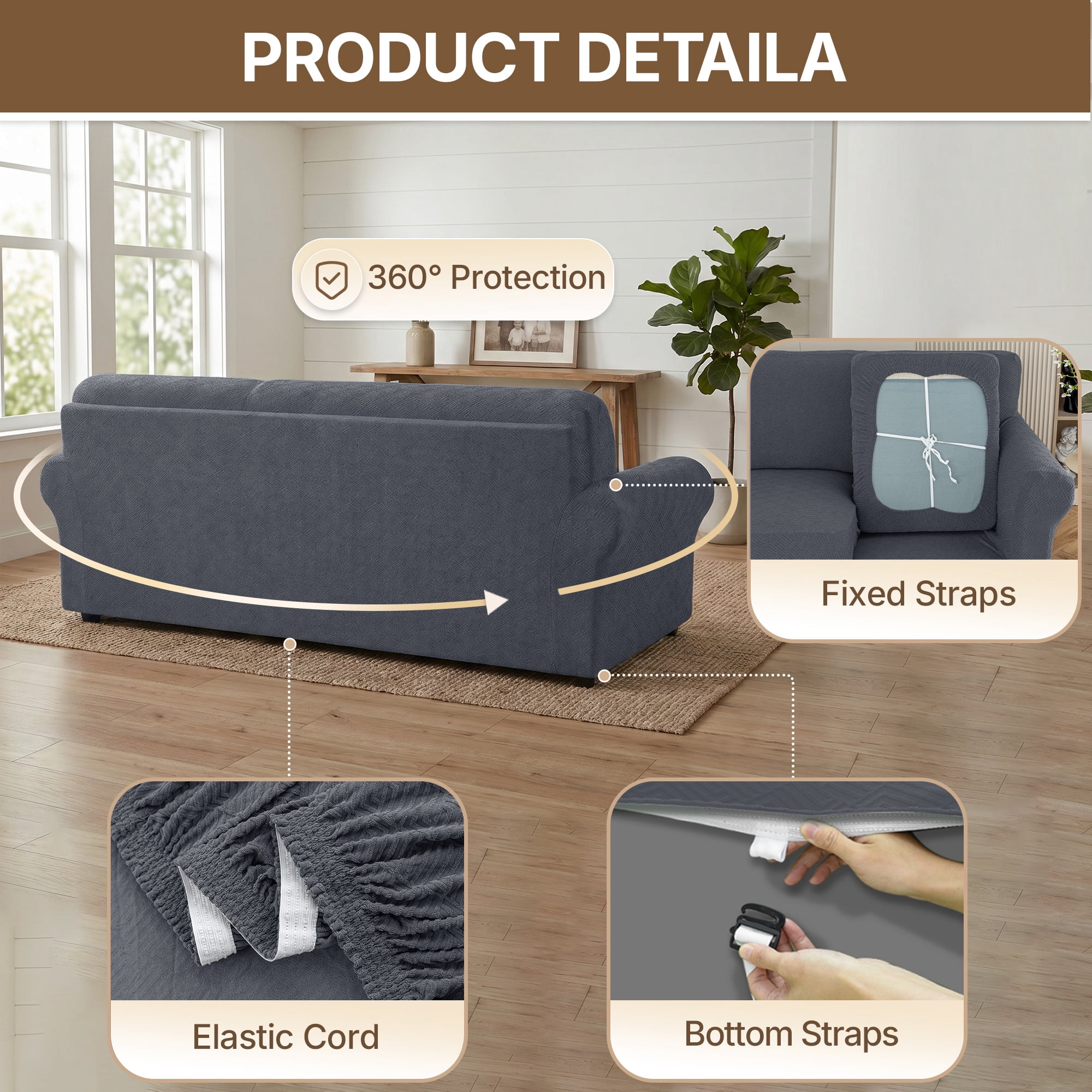 JIATER 2-Piece Armchair Sofa Cover Stretch Couch Cover Washable Sofa Slipcover Furniture Protector with 1 Cushion Cover,Light Gray