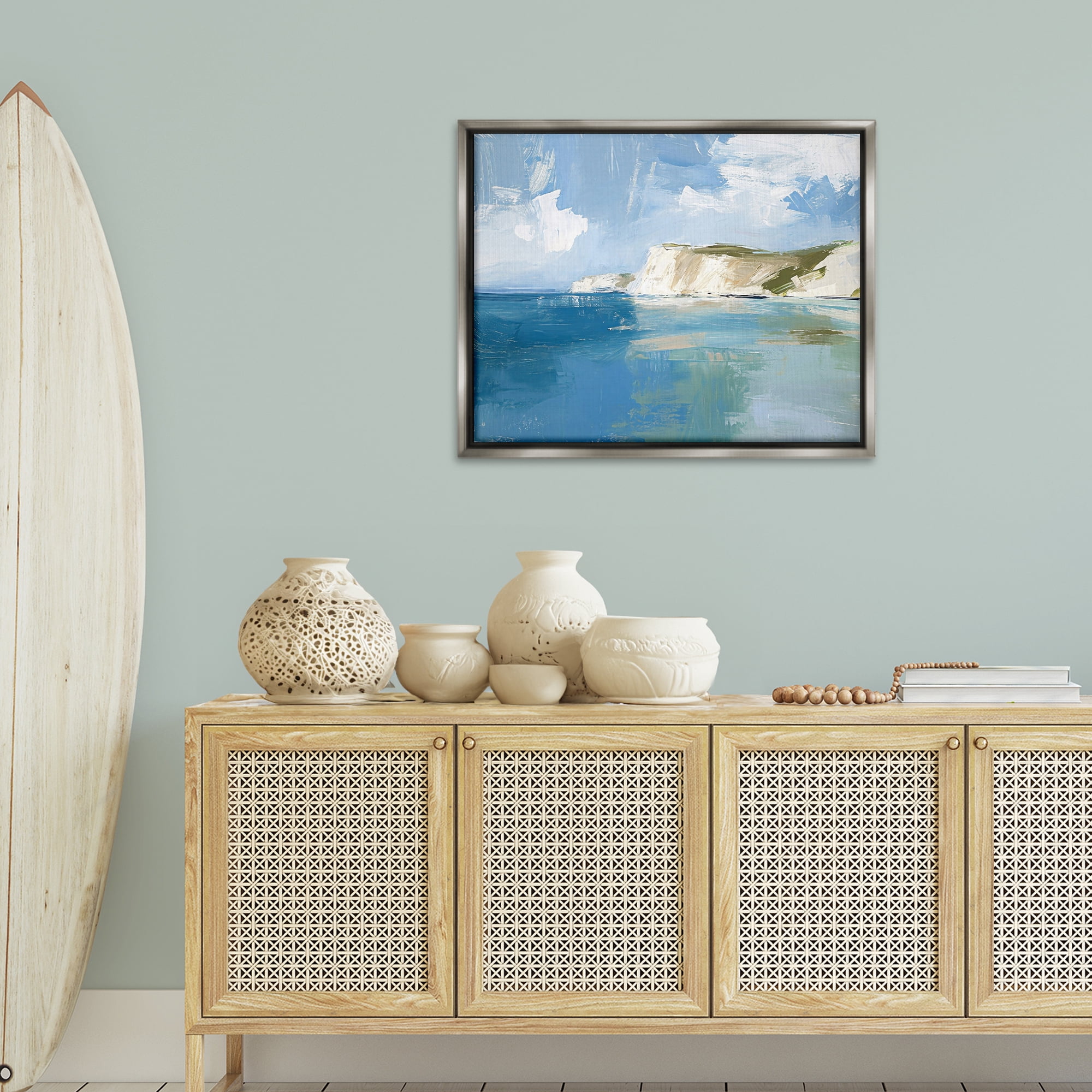 Stupell Industries Coastal Wilderness Shore Coastal Painting Gray Floater Framed Canvas Art Print Wall Art, 31 x 25
