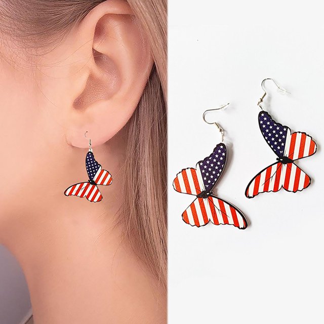 WILLBEST Aretes Colgantes Acrílicos Con Diseño De Bandera Para Mujer, Bonitos Y Divertidos, Para El Día De La Independencia, 4 De Julio