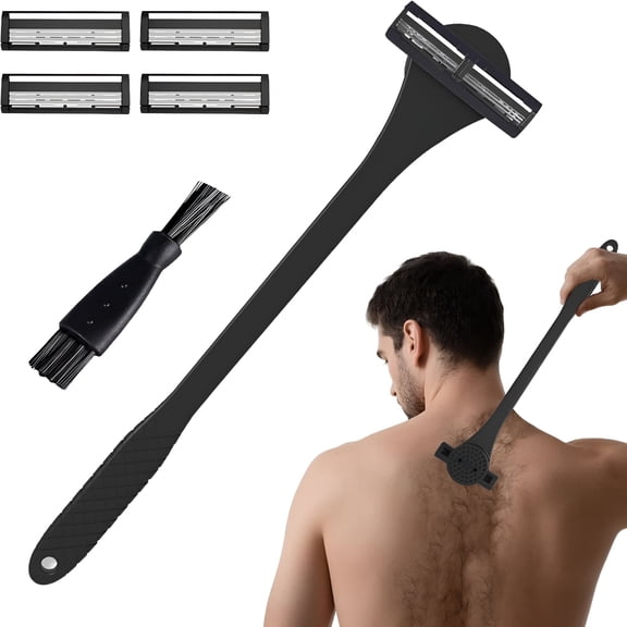 FACEGA Back Shaver for Men with Bendable Handle,Stainless Steel Body & Back Hair Trimmer,Portable Ergonomic Razor Groomer for Men,Replaceable Safety Blades,Wet or Dry Use Smooth Hair Removal