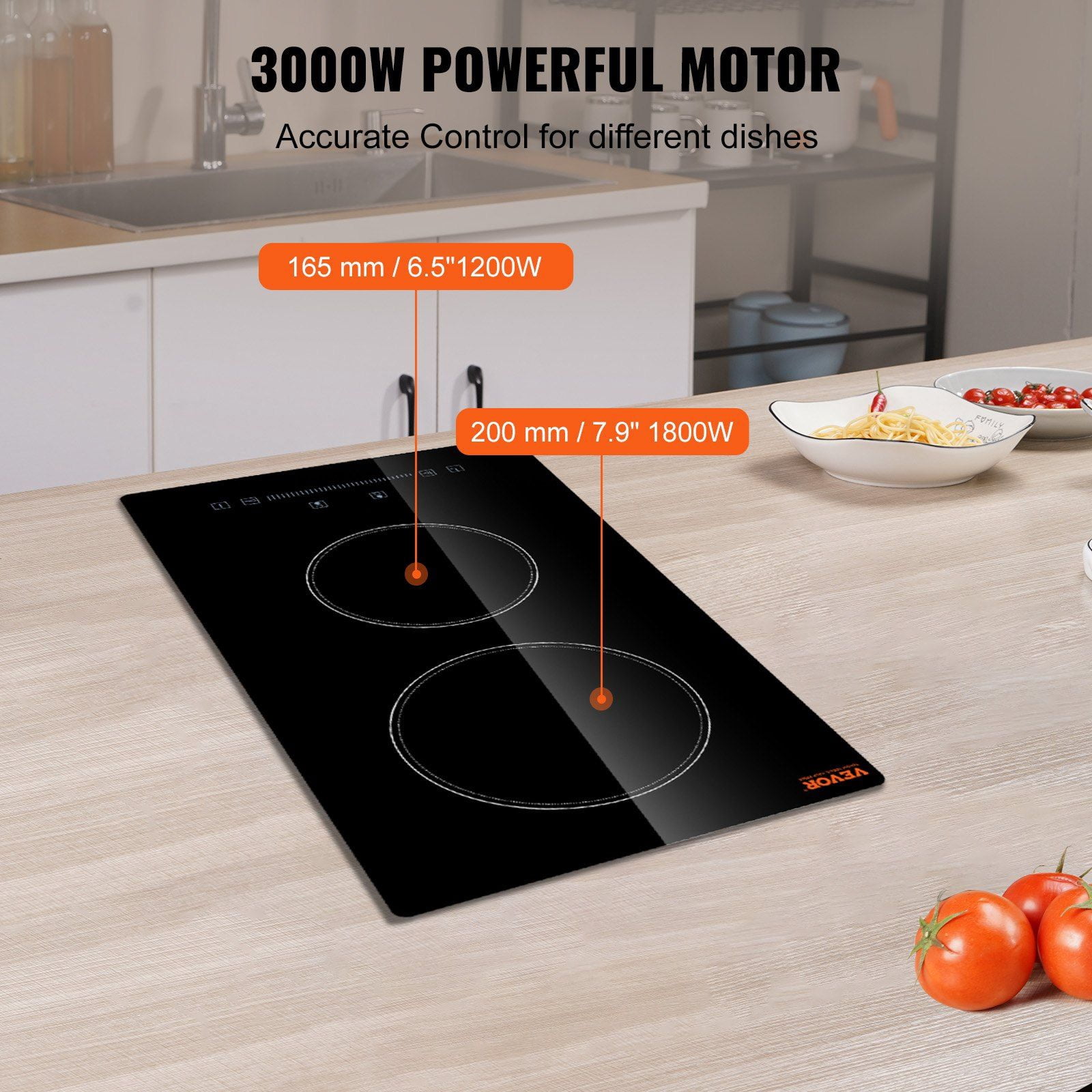 20x11.6 Inch Radiant Glass Cooktop, 2 Burners, 240V Electric Stove with Touch Control, Child Lock & Timer – Ideal for Frying