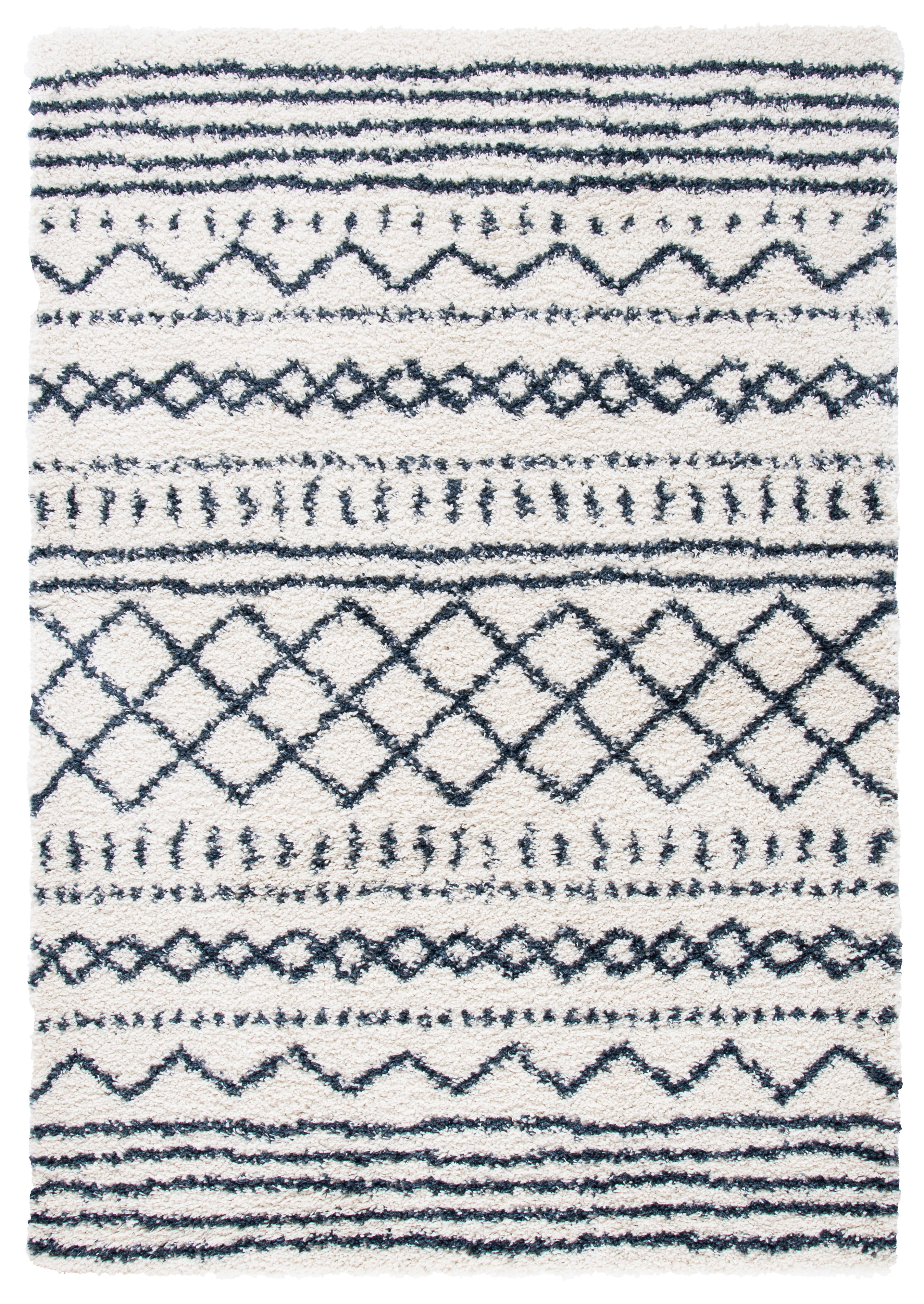 Safavieh Arizona Teagan Geometric Shag Area Rug, Ivory/Slate, 6' x 8'