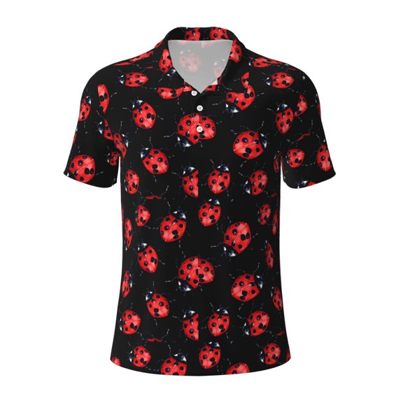 Kuqiui Mens Golf Polo Shirt Dry Fit Performance Sport Short Sleeve Golf Polo Shirts for Men-Beautiful Red Ladybug