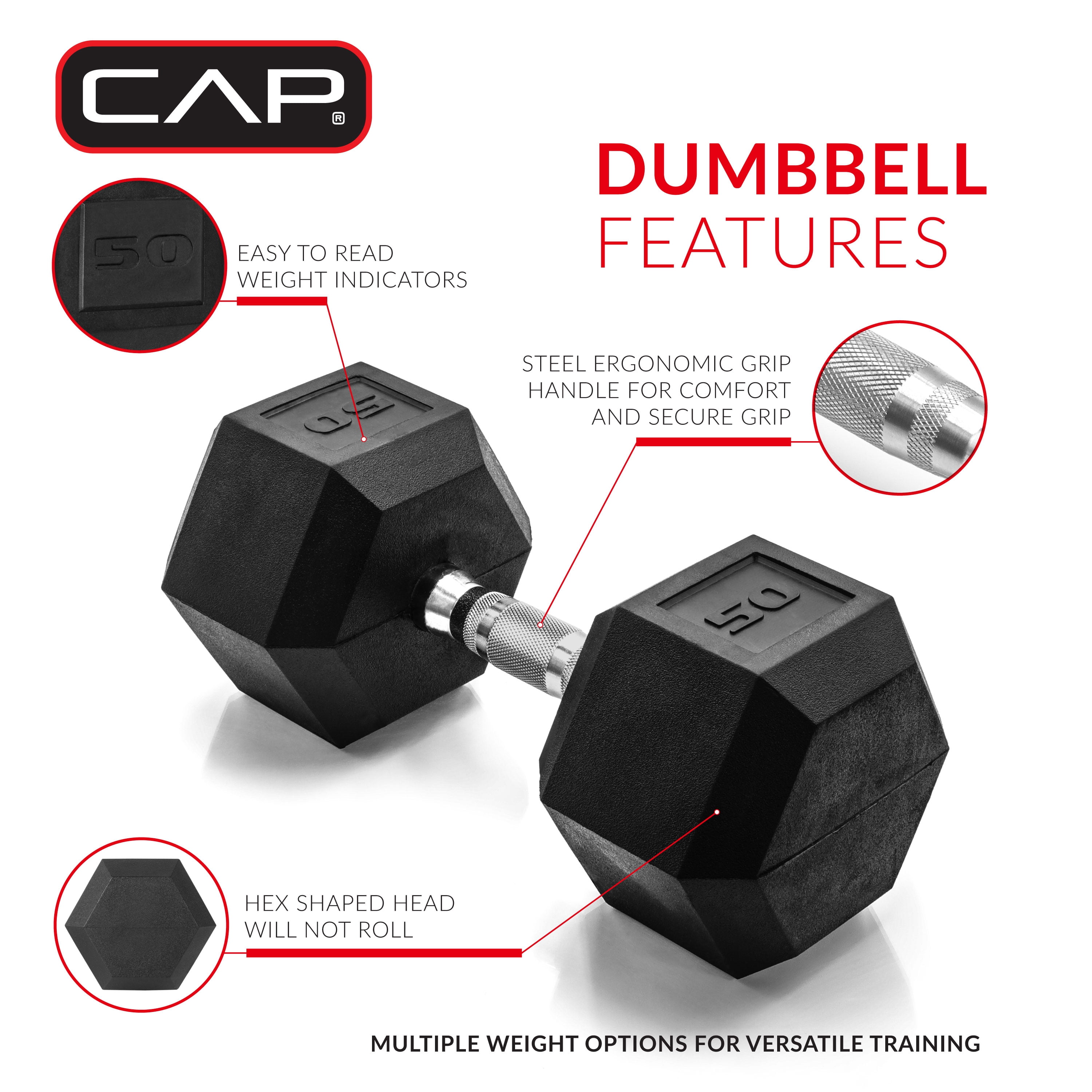 CAP 550lb Rubber Hex Dumbbell Set, Free Weights for Home Gym Strength Training