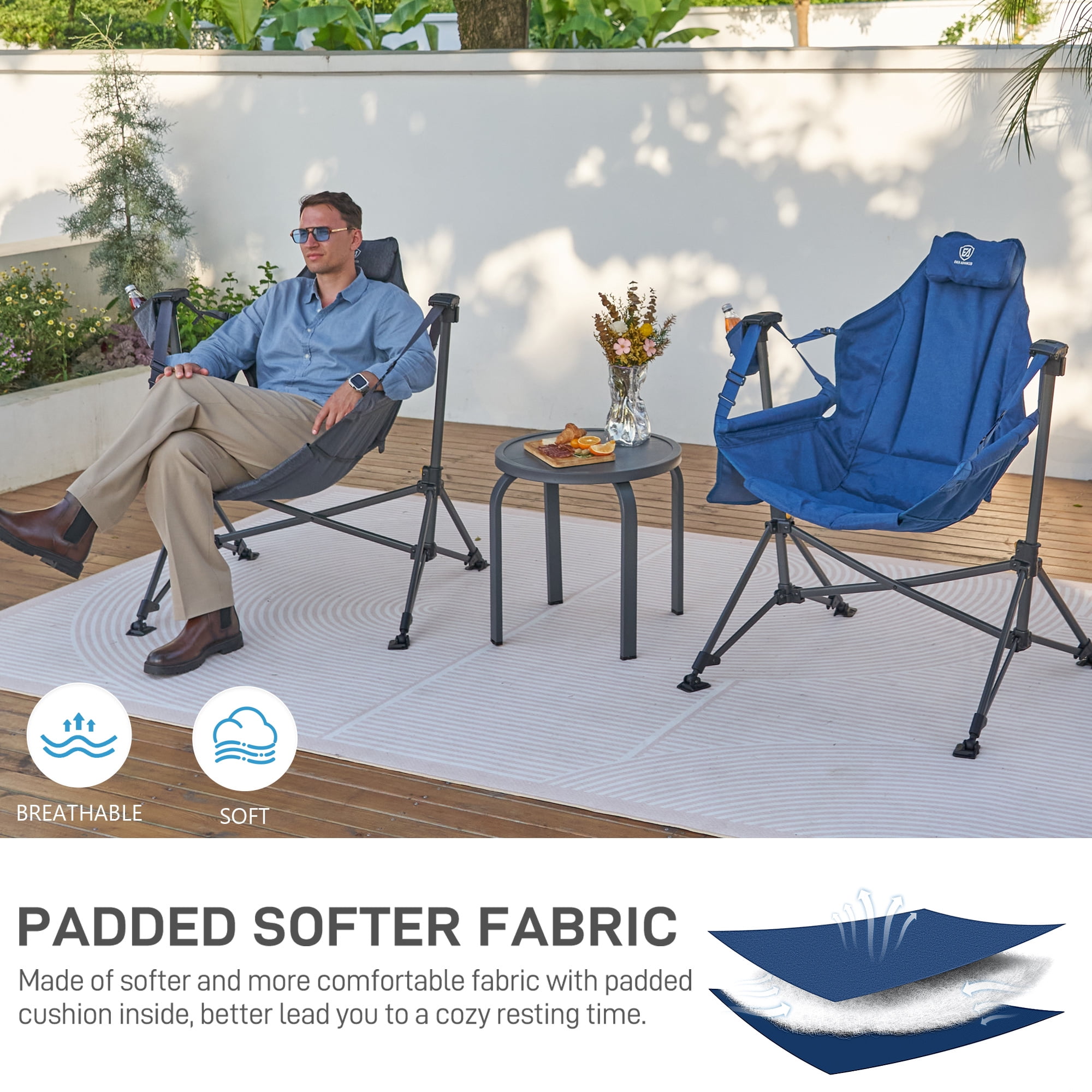 Hammock Camping Folding Chair for Outdoor with Adjustable Back and Padded Seat, Blue