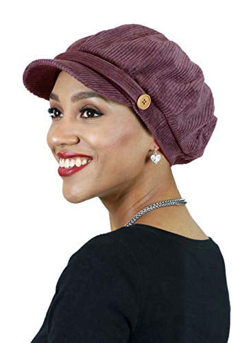 Women's Tan Corduroy Cabbie Hat Cap with Side Bow Detail 