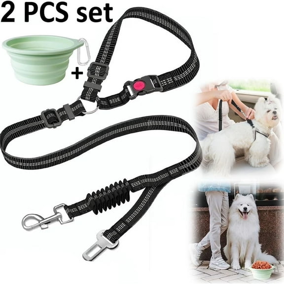 Dog Seat Belt with Outdoor Folding Bowl.Seatbelt for dogs in car,Dual-Purpose Dog Car Headrest Seat Belt,Dog Car Leash-Elastic Retractable Adjustable,Durable and Elastic.