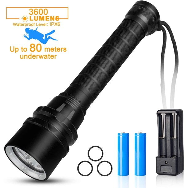 Waterproof LED Scuba Diving Flashlight 3 Modes Torch Light for Outdoor Camping