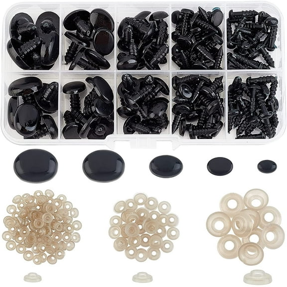 125Pcs Safety Eyes and Noses Kit 5 Sizes Black Resin Doll Craft Eyes and Noses with Washers